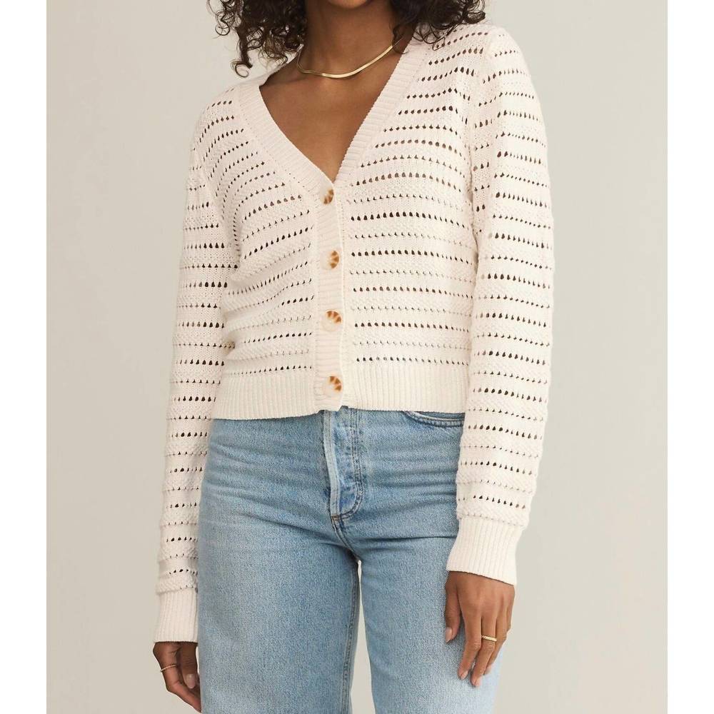 Z Supply Open-Knit V-Neck Cardigan in Cream